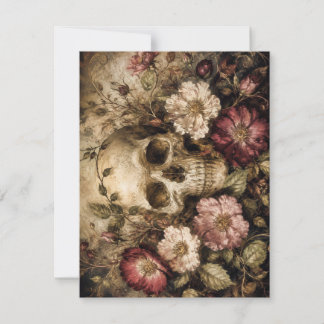 Vintage Skull and Wildflowers Gothic Card