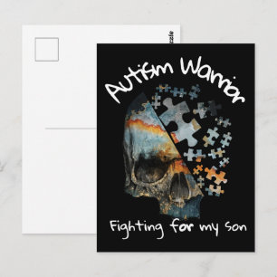 Vintage Skull Autism Warrior Fighting For My Son Postcard