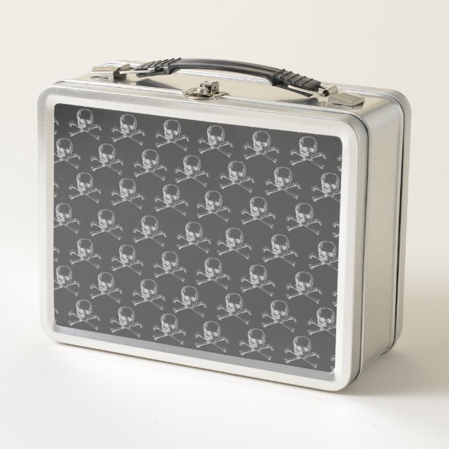 Vintage Skull & Crossbones Metal Lunch Box (Front)