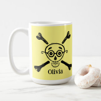 Vintage Skull & Crossbones with eyeglasses Yellow Coffee Mug