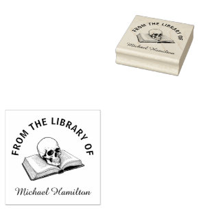 Vintage Skull From the Library of Book Custom Name Rubber Stamp