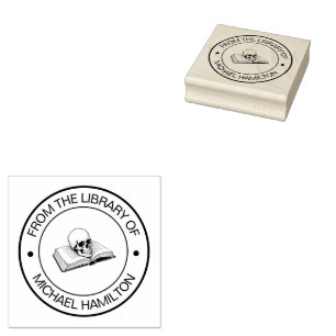 Vintage Skull From the Library of Book Custom Name Rubber Stamp