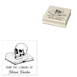 Vintage Skull From the Library of Book Custom Name Rubber Stamp