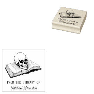 Vintage Skull From the Library of Book Custom Name Rubber Stamp