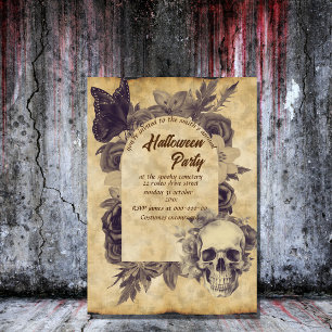 vintage skull  gothic spooky halloween invitation