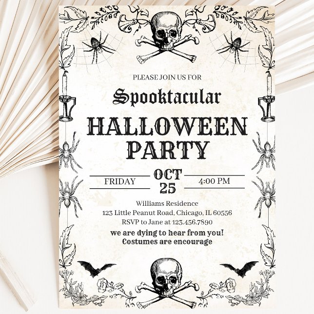 Vintage Skull Halloween Birthday Invitation (Creator Uploaded)