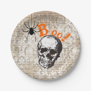 Vintage Skull Halloween Paper Plate