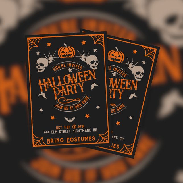 Vintage Skull Halloween Party Invitation (Creator Uploaded)