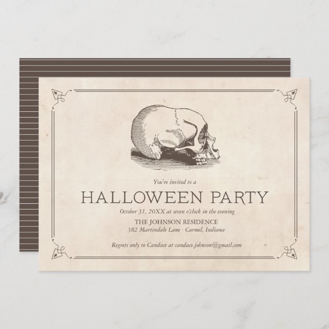 Vintage Skull Halloween Party Invites (Front/Back)
