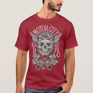 Vintage Skull Helmet Motorcycle Greaser Motors T-Shirt
