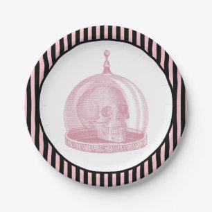 Vintage Skull in a Cloche   Halloween Apothecary Paper Plate
