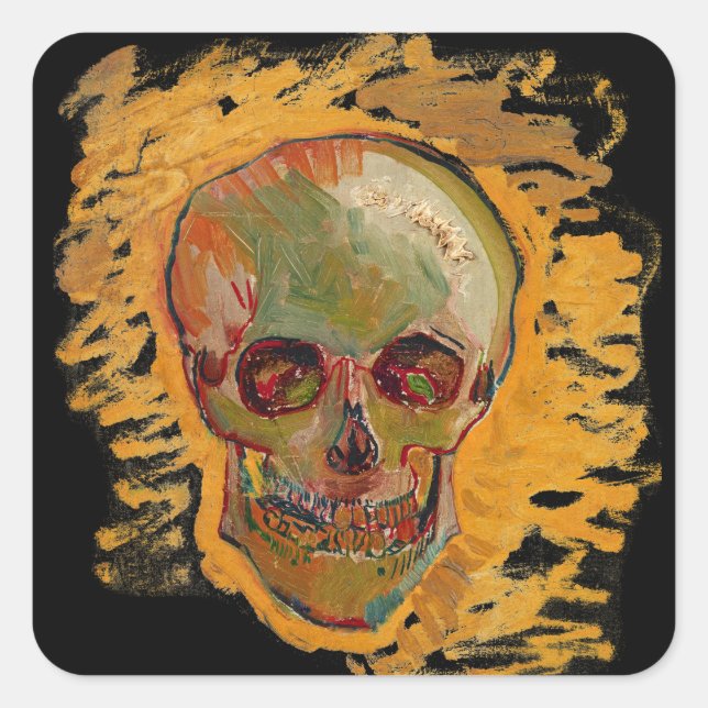 Vintage Skull Painting by Van Gogh Square Sticker (Front)