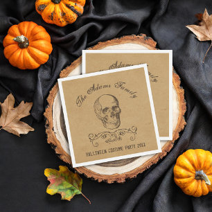 Vintage Skull Personalised Halloween Party Napkin