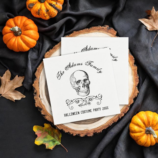 Vintage Skull Personalised Halloween Party Napkin (Creator Uploaded)