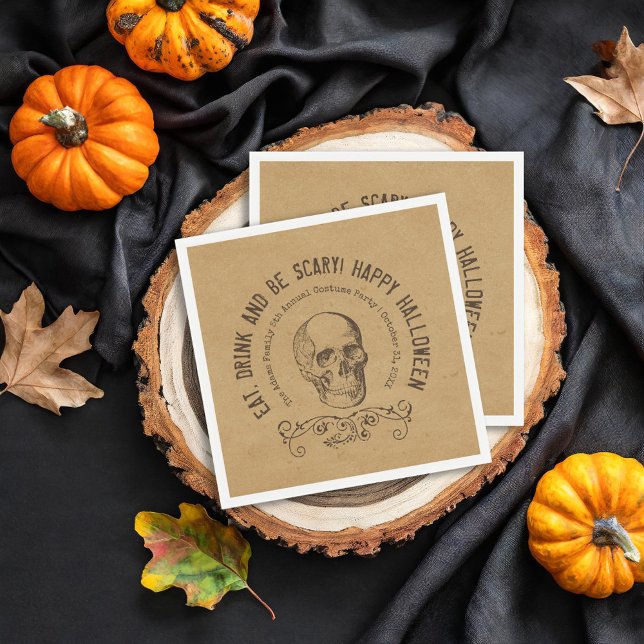 Vintage Skull Personalised Halloween Party Napkin (Creator Uploaded)