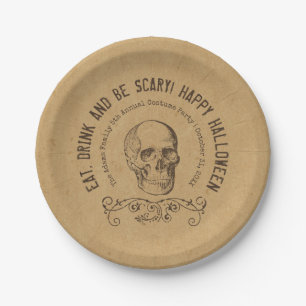Vintage Skull Personalised Halloween Party Paper Plate