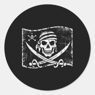 Vintage Skull Pirate Flag Funny Halloween Costume Classic Round Sticker