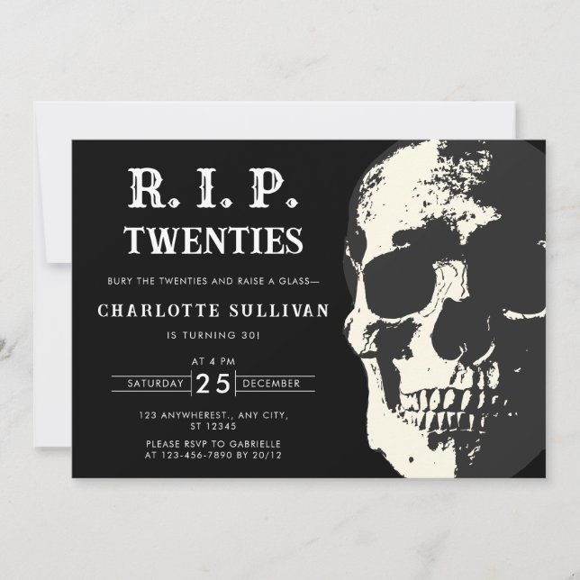 Vintage Skull Rip 20s Black 30th Birthday Invitation (Front)