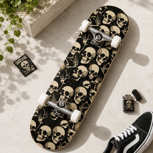 Vintage Skull & Skeleton Pattern Gothic Skateboard (Creator Uploaded)