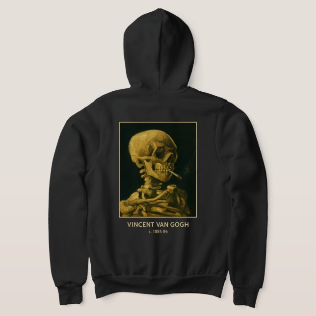 Vintage Skull Smoking – Unique Van Gogh Inspired  Hoodie (Laydown Back)