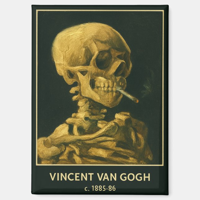 Vintage Skull Smoking – Unique Van Gogh Inspired  Magnet (Front)