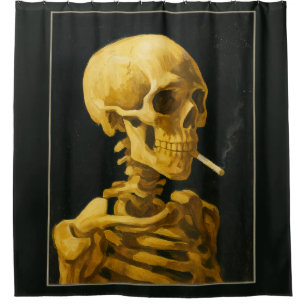 Vintage Skull Smoking – Unique Van Gogh Inspired Shower Curtain