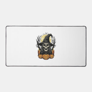Vintage Skull Witch Halloween Pumpkin Vector Desig Desk Mat
