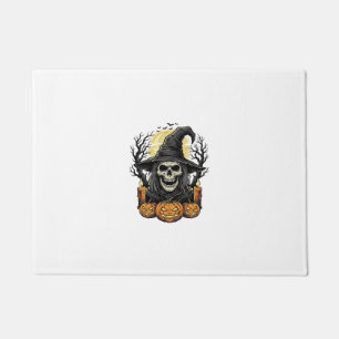 Vintage Skull Witch Halloween Pumpkin Vector Desig Doormat