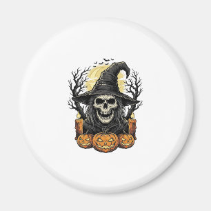 Vintage Skull Witch Halloween Pumpkin Vector Desig Magnet