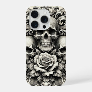 Vintage Skulls and Roses iPhone 15 Pro Case
