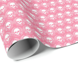 Vintage Skulls Pink Stripes Wrapping Paper