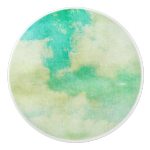 Vintage sky and cloud painting elegant teal cream ceramic knob