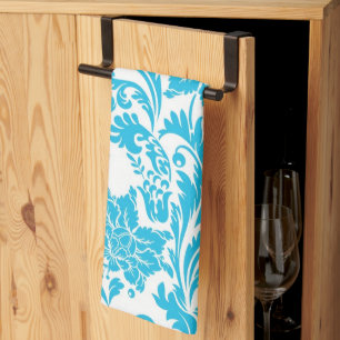Vintage Sky Blue Damask Tea Towel