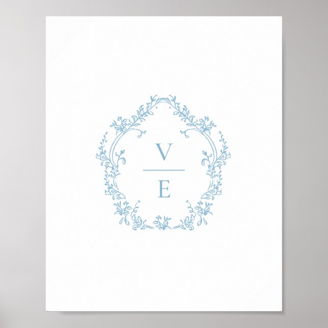 Vintage Sky Blue Monogram Wedding Crest Poster (Front)