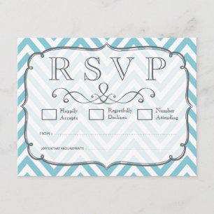 Vintage Sky Blue White Chevron Wedding RSVP Cards