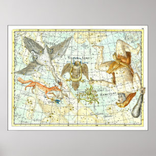 Vintage Sky Map Constellation of Hercules Poster