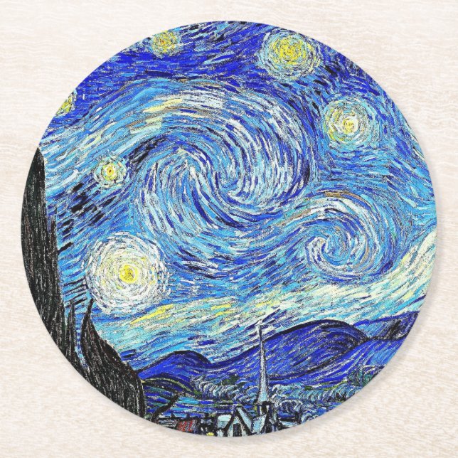 Vintage Sky Night Starry Night Round Paper Coaster (Front)