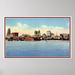 Vintage Skyline From Harbour, Buffalo NY Poster