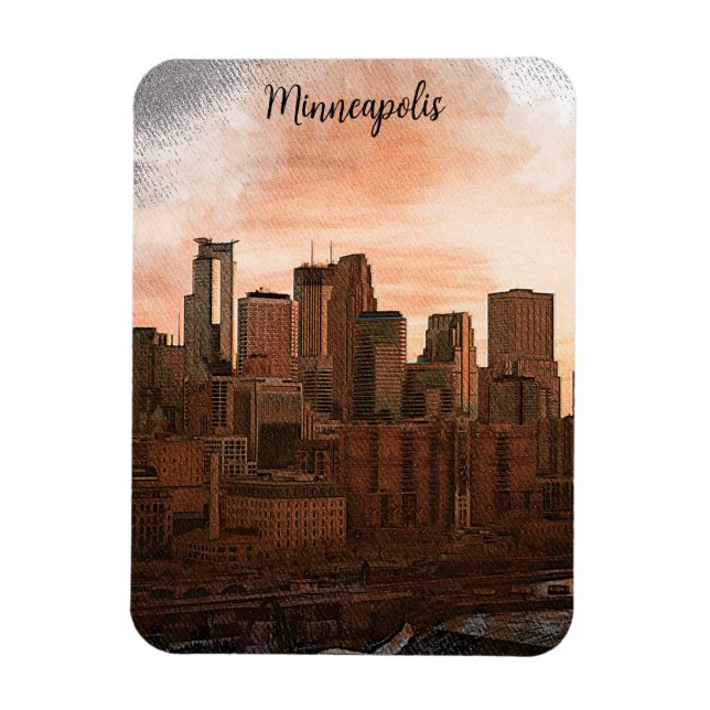 Vintage Skyline Minneapolis Minnesota  Magnet (Vertical)
