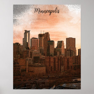 Vintage Skyline Minneapolis Minnesota Poster