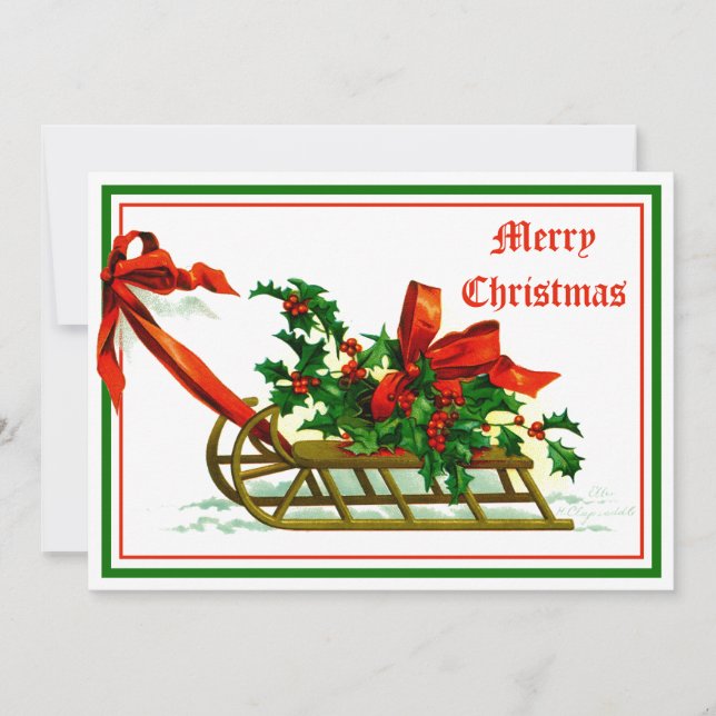 Vintage Sled with Holly Christmas Holiday Card (Front)
