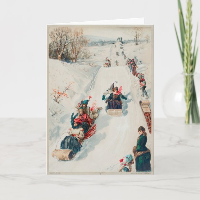 Vintage Sledding Scene Christmas Card (Front)