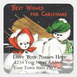 Vintage Sledding Snow People Address Label