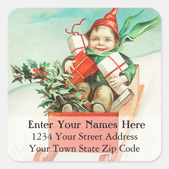 Vintage Sledding With Presents Address Label (Front)