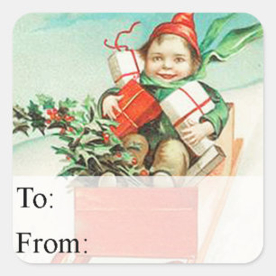 Vintage Sledding With Presents Gift Tag
