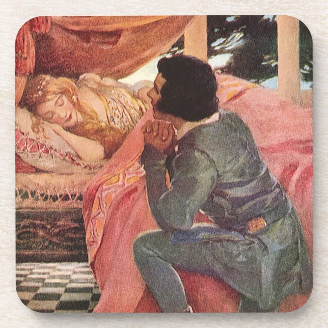 Vintage Sleeping Beauty by Jessie Willcox Smith Coaster (Front)