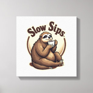 Vintage Sleepy Sloth Coffee Lover Cute Retro Shirt Canvas Print