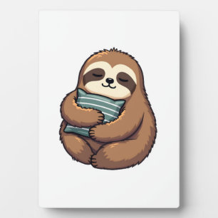 Vintage Sleepy Sloth Cosy Pillow Illustration 2 Plaque
