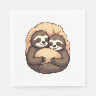 Vintage Sleepy Sloth Couple Cosy Bed Graphic 2 Napkin