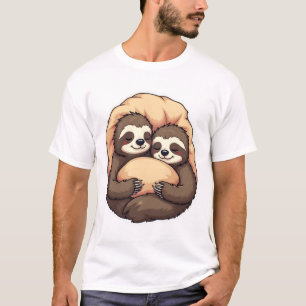 Vintage Sleepy Sloth Couple Cosy Bed Graphic 2 T-Shirt